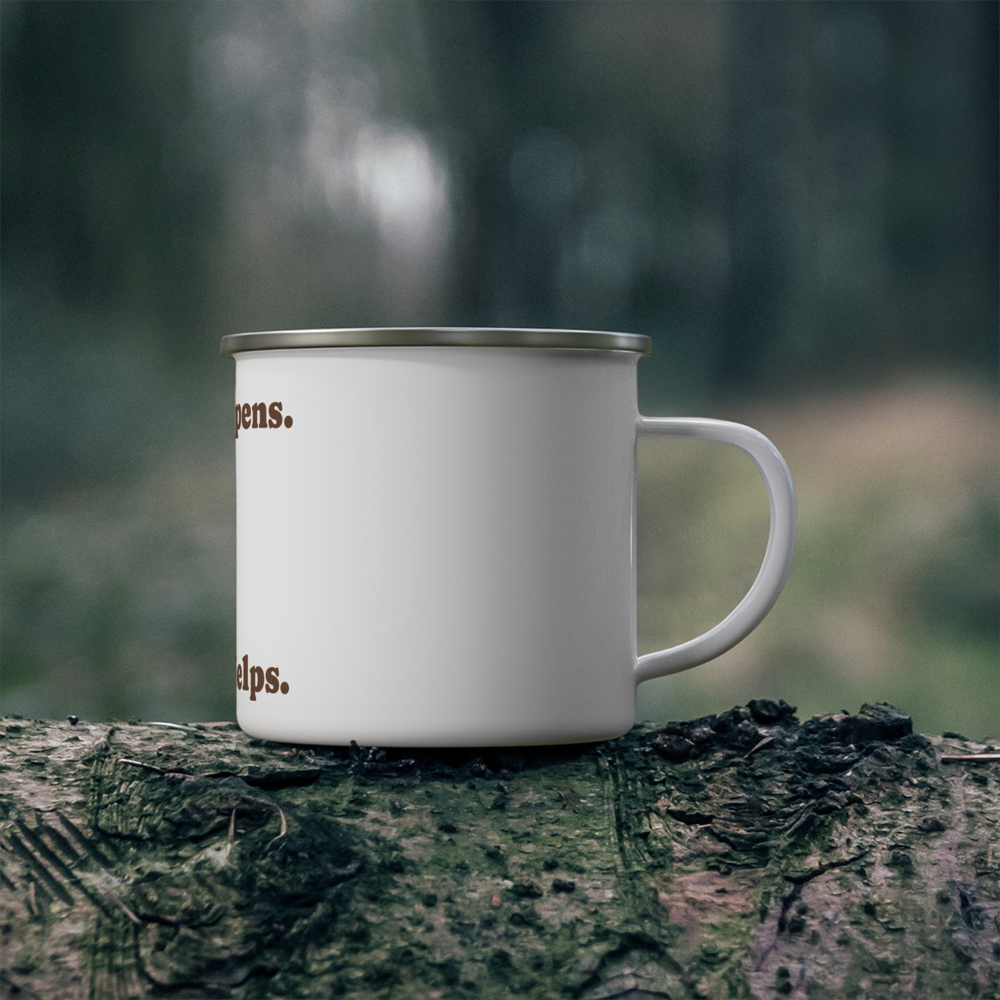 Enamel Mug — "Life Happens. Coffee Helps." Cute Duck Camping Coffee Cup