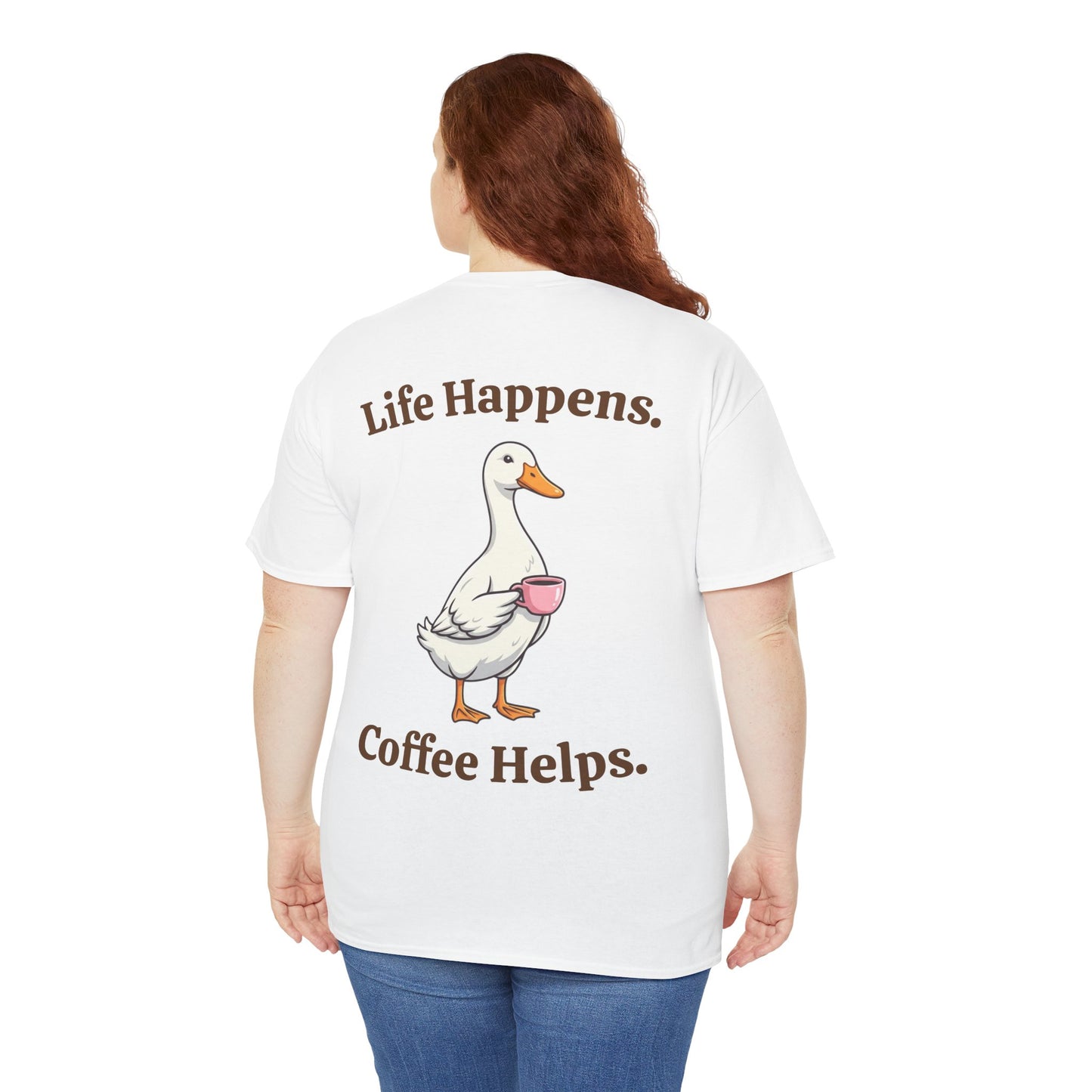 Coffee Duck T-Shirt — "Life Happens. Coffee Helps." Graphic Tee