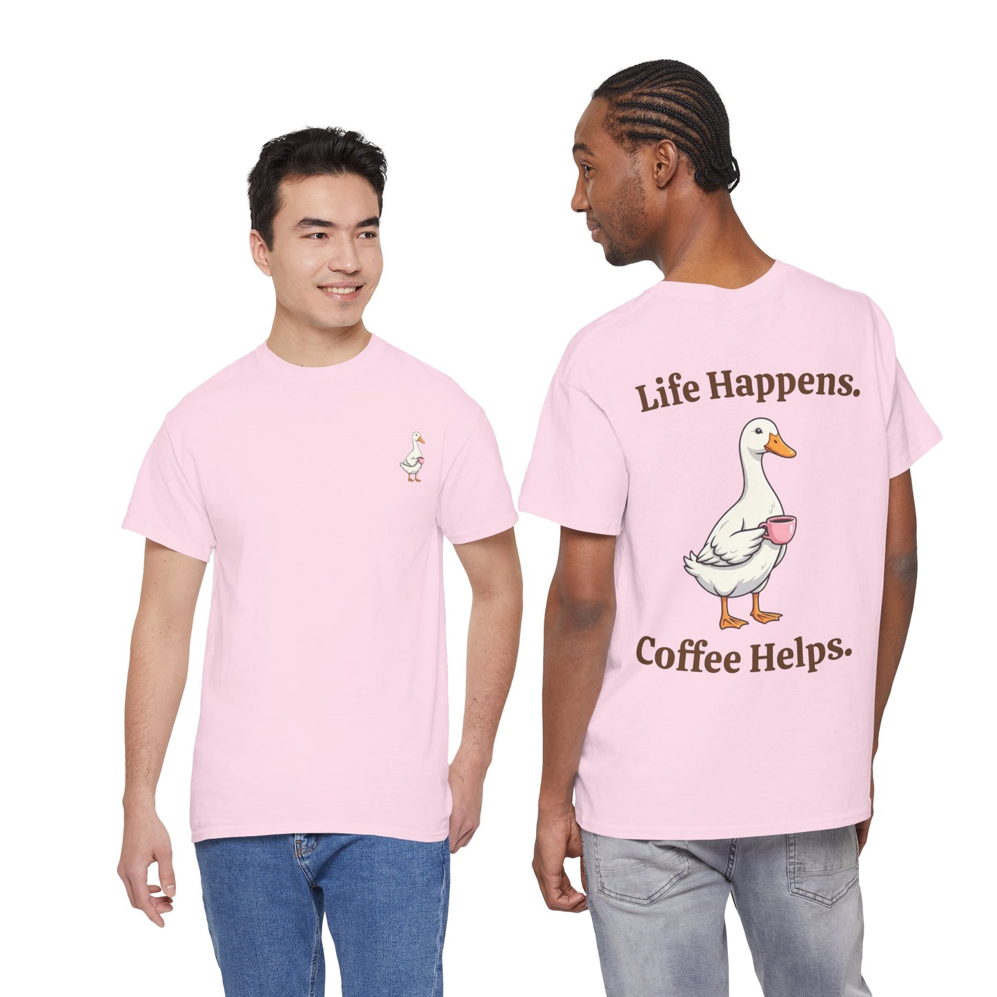Coffee Duck T-Shirt — "Life Happens. Coffee Helps." Graphic Tee