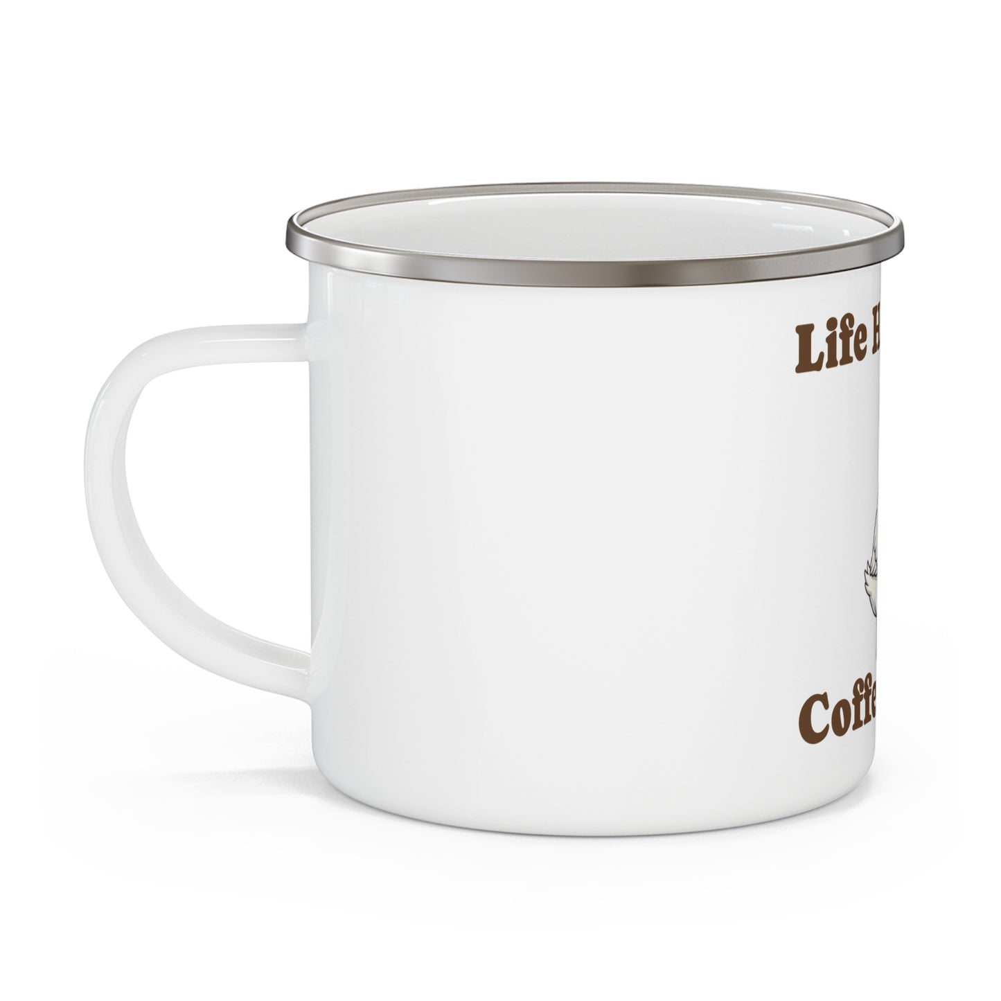 Enamel Mug — "Life Happens. Coffee Helps." Cute Duck Camping Coffee Cup