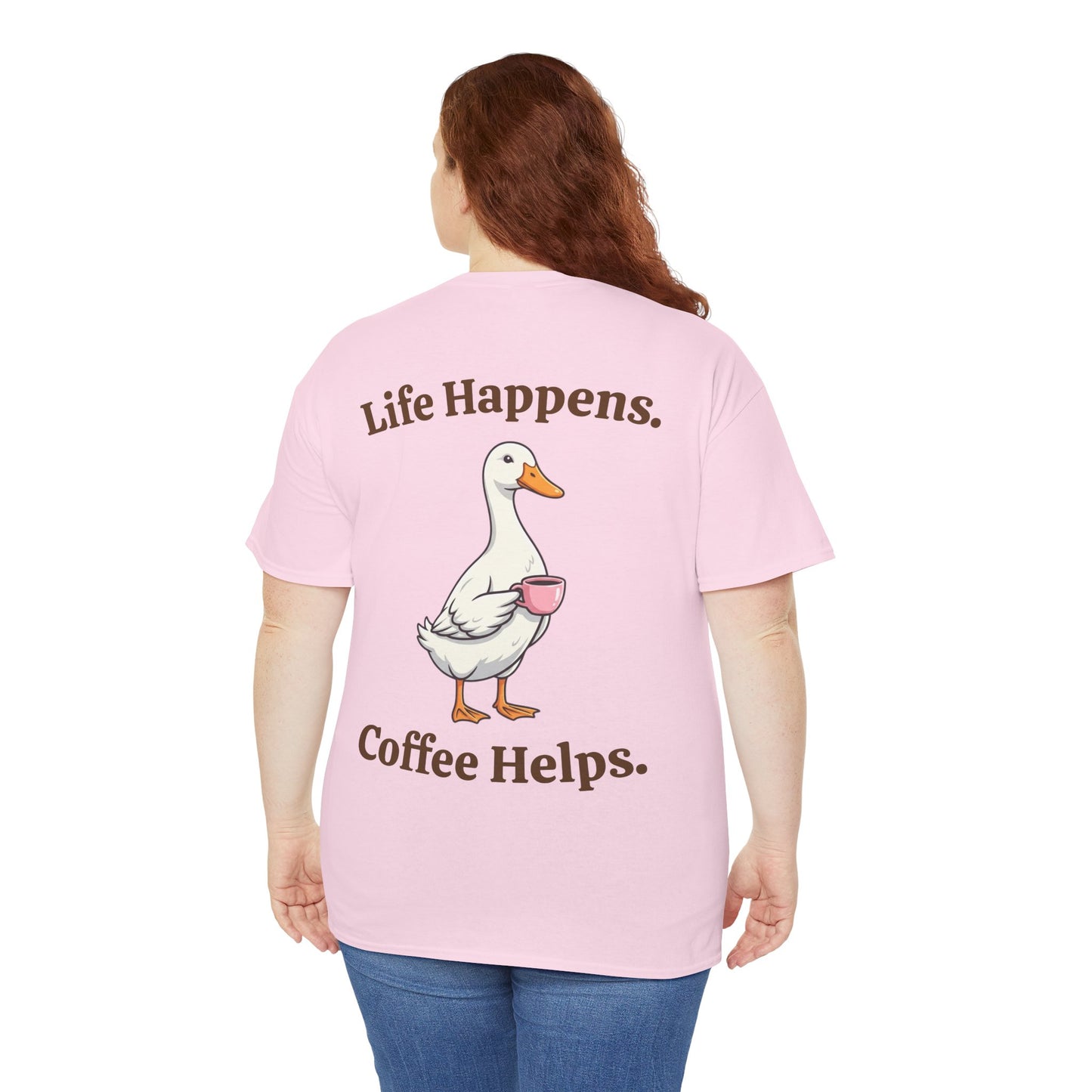 Coffee Duck T-Shirt — "Life Happens. Coffee Helps." Graphic Tee
