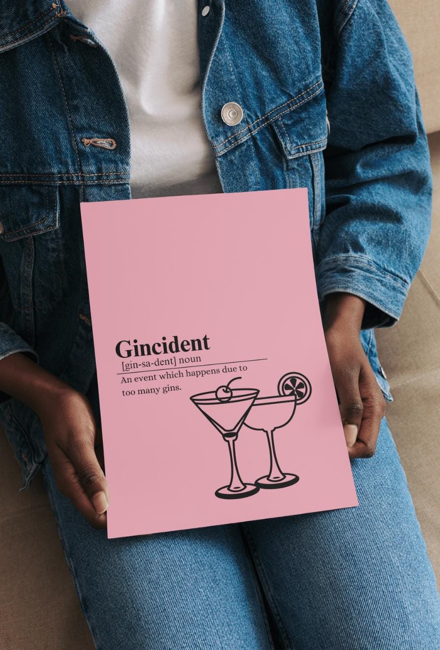 Gincident Definition Print: Funny Bar Cart Art (Digital Download A2, A4, A5 Sizes)